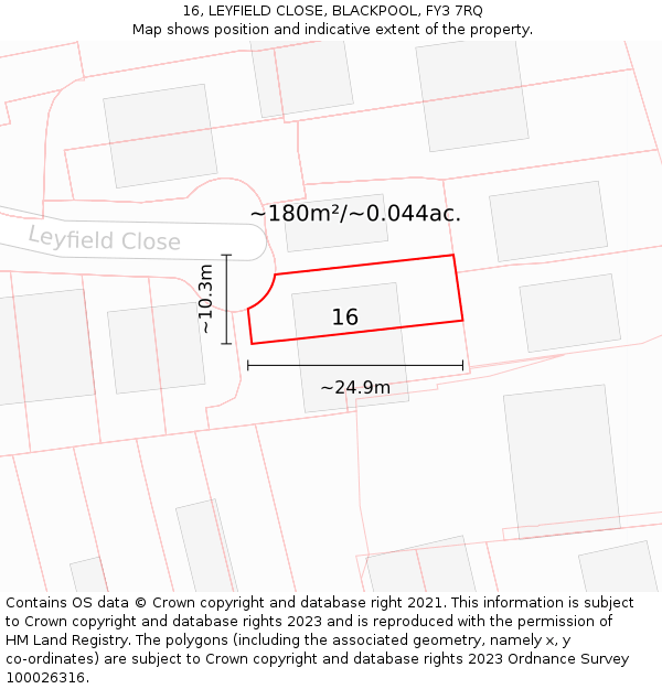 16, LEYFIELD CLOSE, BLACKPOOL, FY3 7RQ: Plot and title map