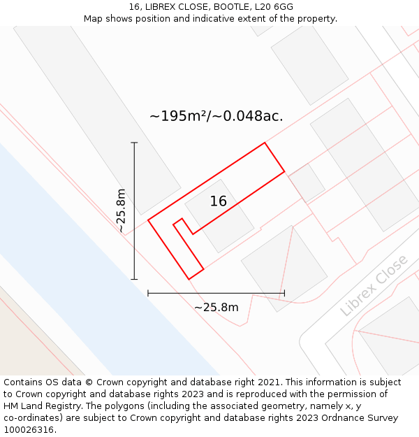 16, LIBREX CLOSE, BOOTLE, L20 6GG: Plot and title map