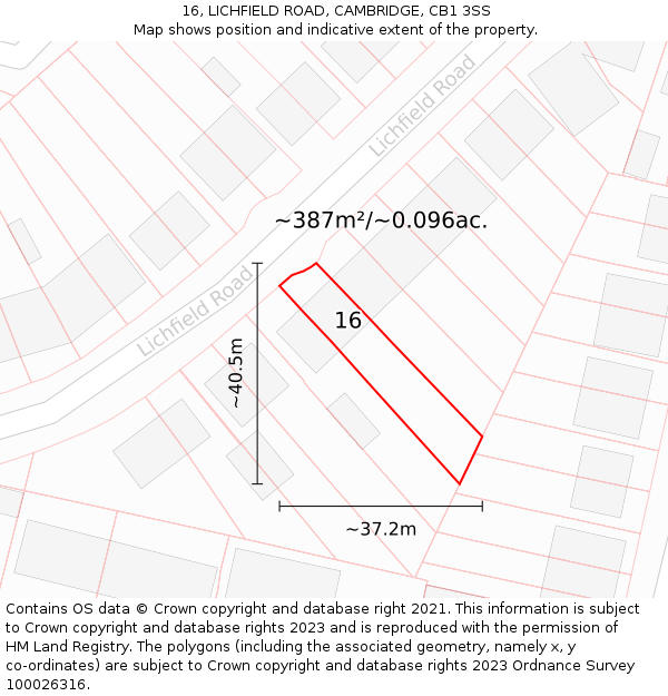 16, LICHFIELD ROAD, CAMBRIDGE, CB1 3SS: Plot and title map