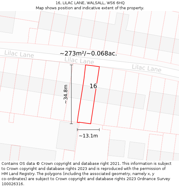 16, LILAC LANE, WALSALL, WS6 6HQ: Plot and title map