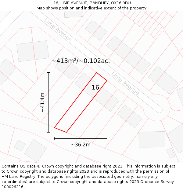 16, LIME AVENUE, BANBURY, OX16 9BU: Plot and title map