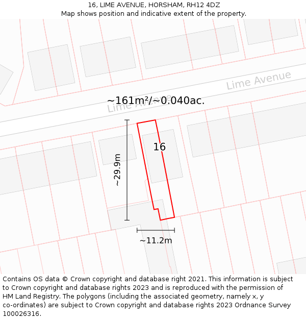 16, LIME AVENUE, HORSHAM, RH12 4DZ: Plot and title map