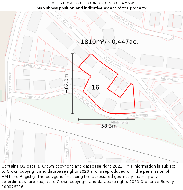 16, LIME AVENUE, TODMORDEN, OL14 5NW: Plot and title map