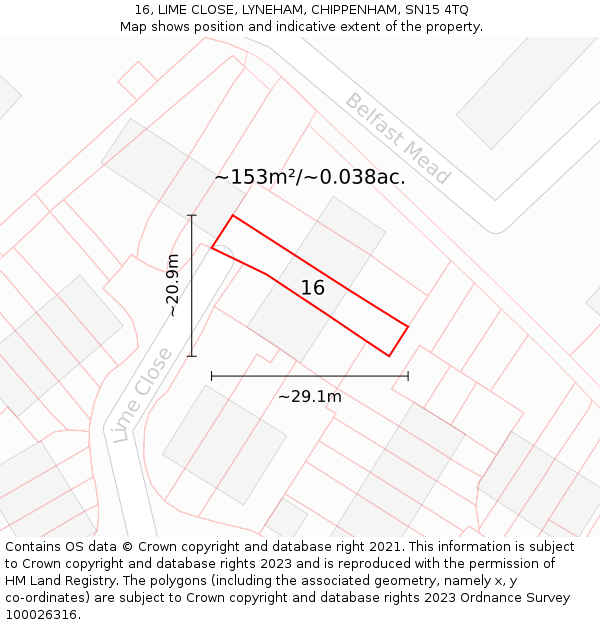 16, LIME CLOSE, LYNEHAM, CHIPPENHAM, SN15 4TQ: Plot and title map