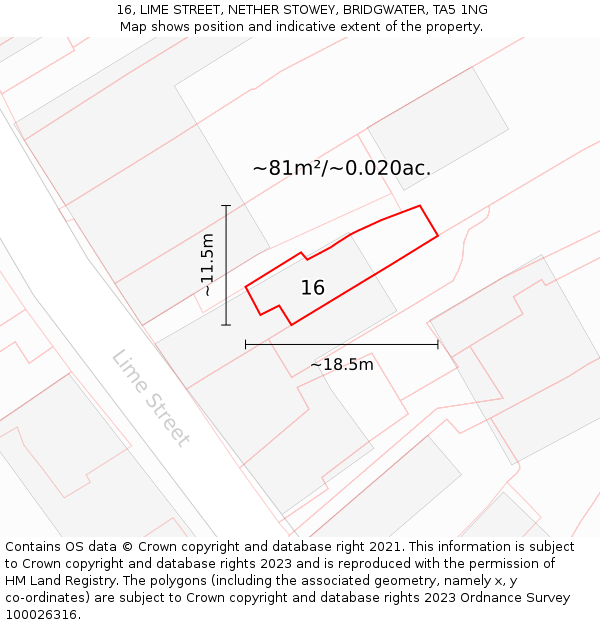 16, LIME STREET, NETHER STOWEY, BRIDGWATER, TA5 1NG: Plot and title map