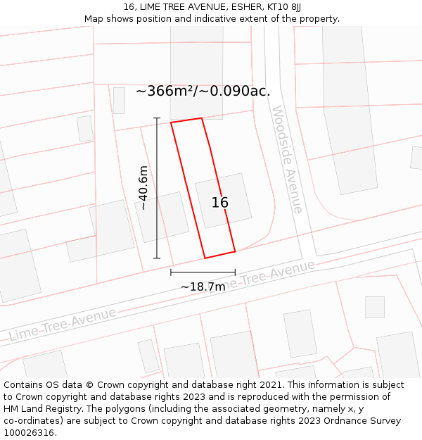 16, LIME TREE AVENUE, ESHER, KT10 8JJ: Plot and title map