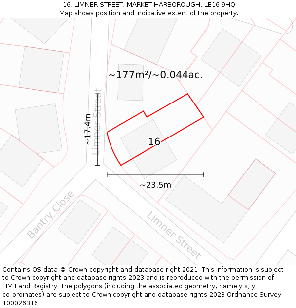 16, LIMNER STREET, MARKET HARBOROUGH, LE16 9HQ: Plot and title map