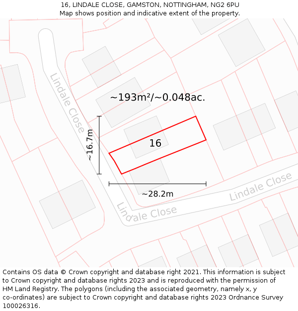 16, LINDALE CLOSE, GAMSTON, NOTTINGHAM, NG2 6PU: Plot and title map