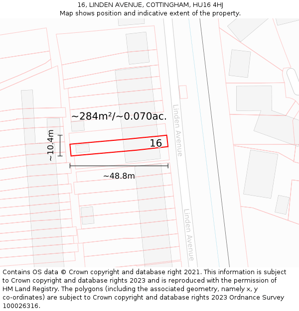 16, LINDEN AVENUE, COTTINGHAM, HU16 4HJ: Plot and title map