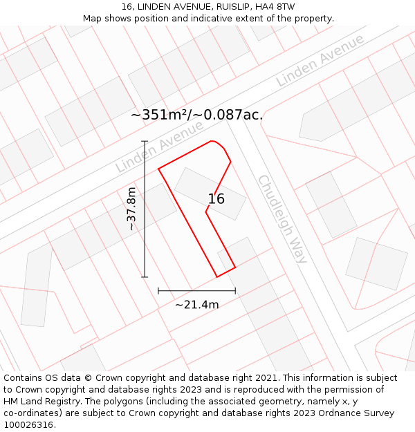 16, LINDEN AVENUE, RUISLIP, HA4 8TW: Plot and title map