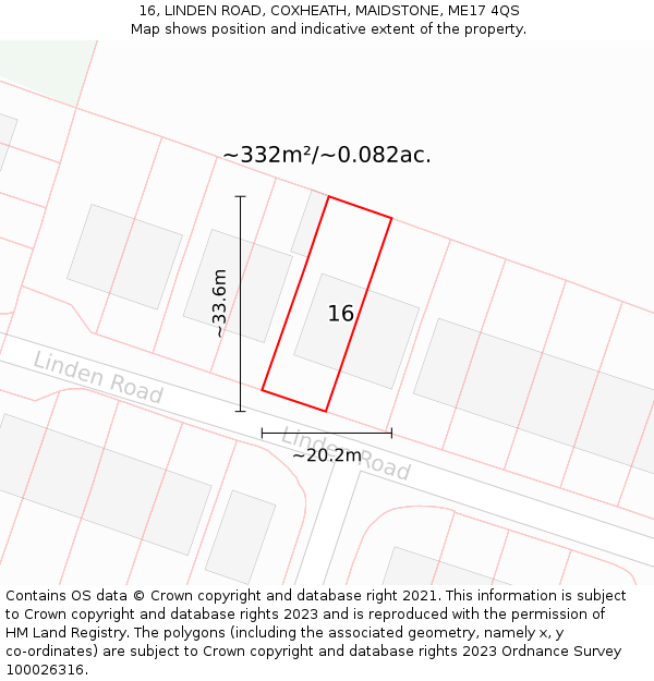 16, LINDEN ROAD, COXHEATH, MAIDSTONE, ME17 4QS: Plot and title map