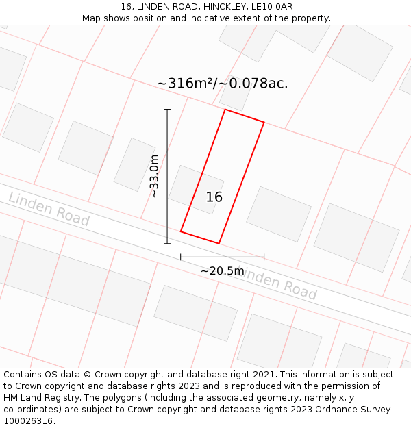 16, LINDEN ROAD, HINCKLEY, LE10 0AR: Plot and title map