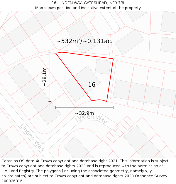 16, LINDEN WAY, GATESHEAD, NE9 7BL: Plot and title map