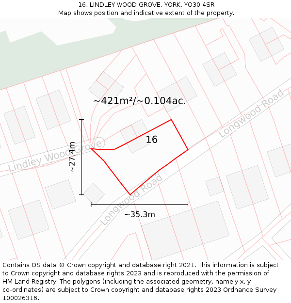 16, LINDLEY WOOD GROVE, YORK, YO30 4SR: Plot and title map