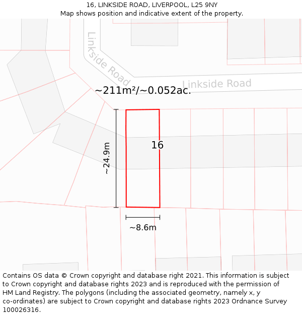 16, LINKSIDE ROAD, LIVERPOOL, L25 9NY: Plot and title map