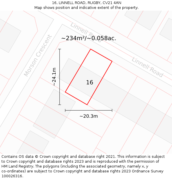 16, LINNELL ROAD, RUGBY, CV21 4AN: Plot and title map