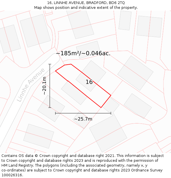 16, LINNHE AVENUE, BRADFORD, BD6 2TQ: Plot and title map