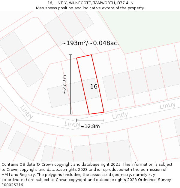 16, LINTLY, WILNECOTE, TAMWORTH, B77 4LN: Plot and title map