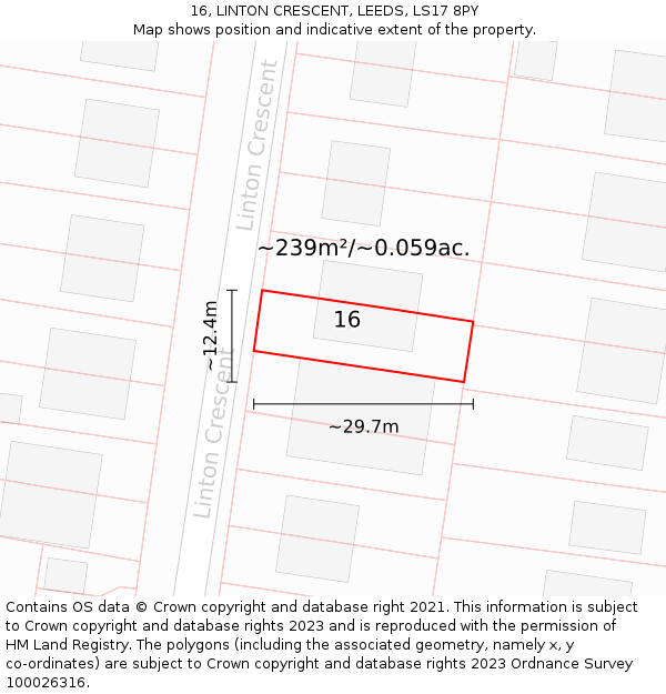 16, LINTON CRESCENT, LEEDS, LS17 8PY: Plot and title map