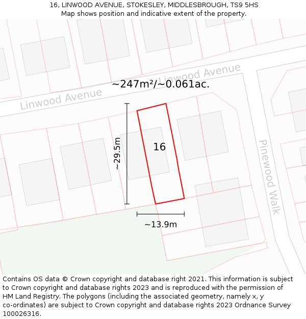 16, LINWOOD AVENUE, STOKESLEY, MIDDLESBROUGH, TS9 5HS: Plot and title map