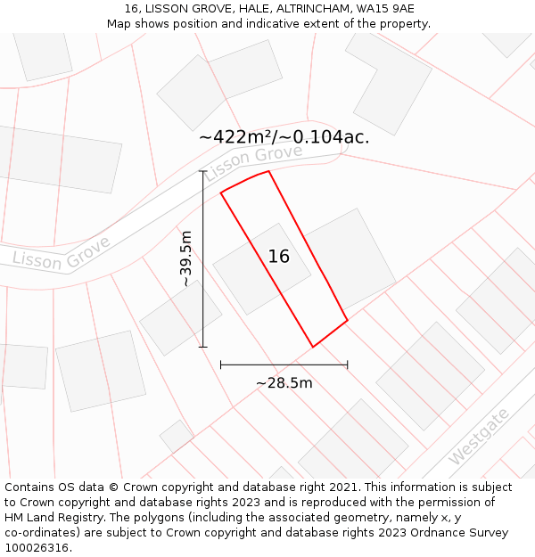 16, LISSON GROVE, HALE, ALTRINCHAM, WA15 9AE: Plot and title map