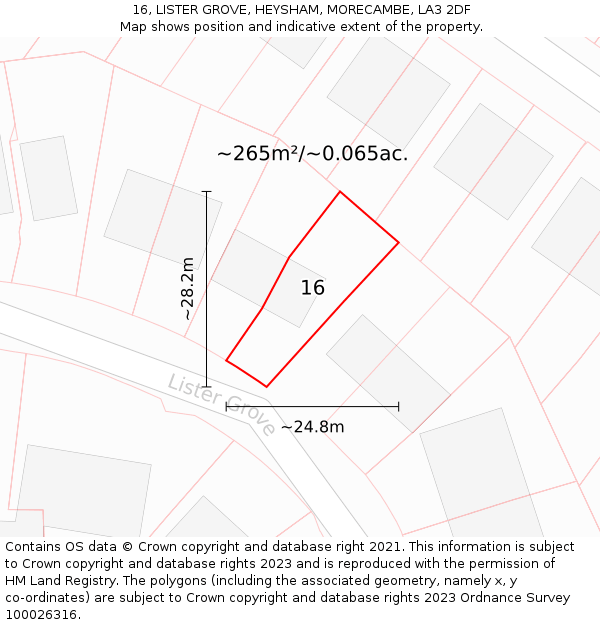 16, LISTER GROVE, HEYSHAM, MORECAMBE, LA3 2DF: Plot and title map