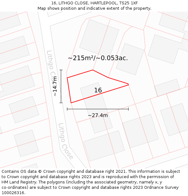 16, LITHGO CLOSE, HARTLEPOOL, TS25 1XF: Plot and title map