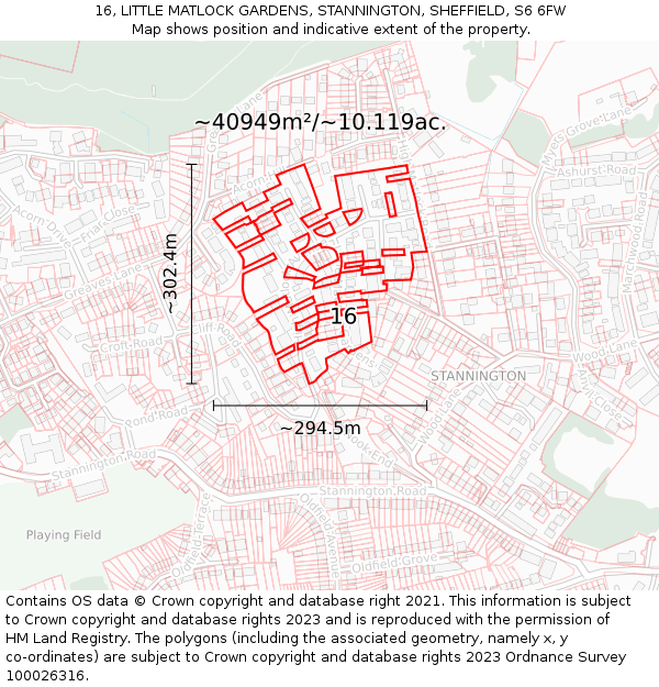16, LITTLE MATLOCK GARDENS, STANNINGTON, SHEFFIELD, S6 6FW: Plot and title map