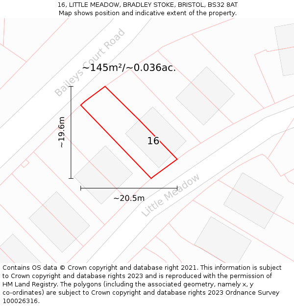 16, LITTLE MEADOW, BRADLEY STOKE, BRISTOL, BS32 8AT: Plot and title map
