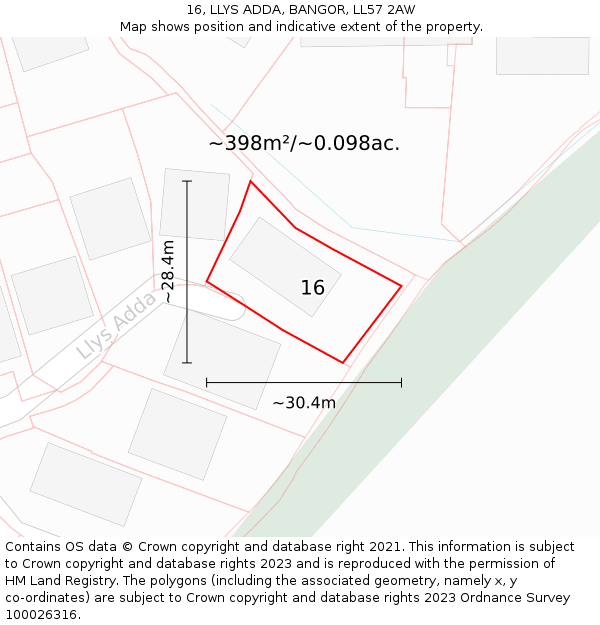 16, LLYS ADDA, BANGOR, LL57 2AW: Plot and title map