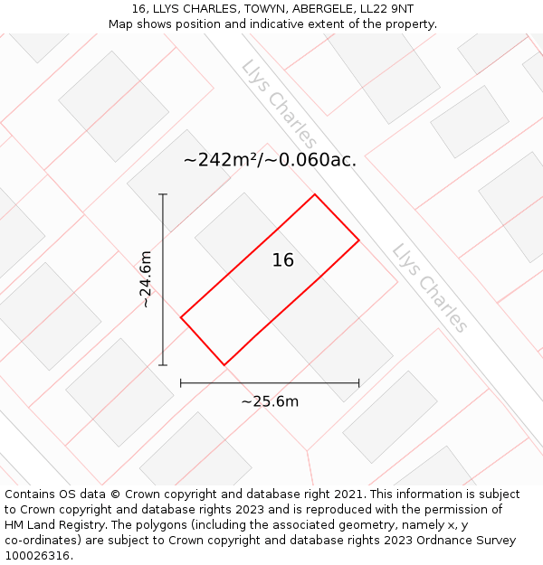 16, LLYS CHARLES, TOWYN, ABERGELE, LL22 9NT: Plot and title map