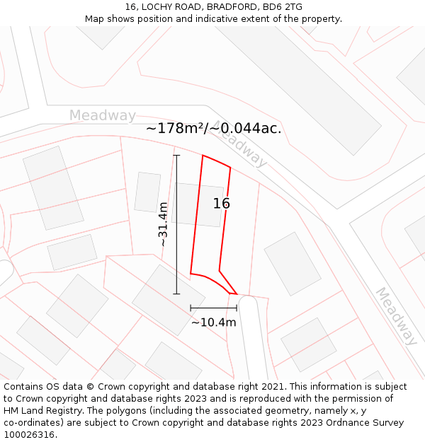 16, LOCHY ROAD, BRADFORD, BD6 2TG: Plot and title map