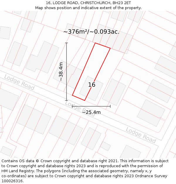 16, LODGE ROAD, CHRISTCHURCH, BH23 2ET: Plot and title map