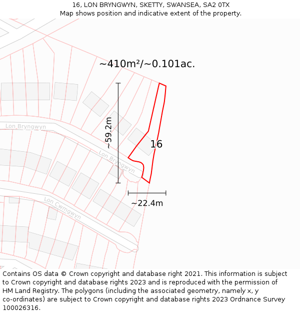 16, LON BRYNGWYN, SKETTY, SWANSEA, SA2 0TX: Plot and title map