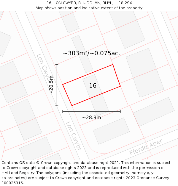 16, LON CWYBR, RHUDDLAN, RHYL, LL18 2SX: Plot and title map