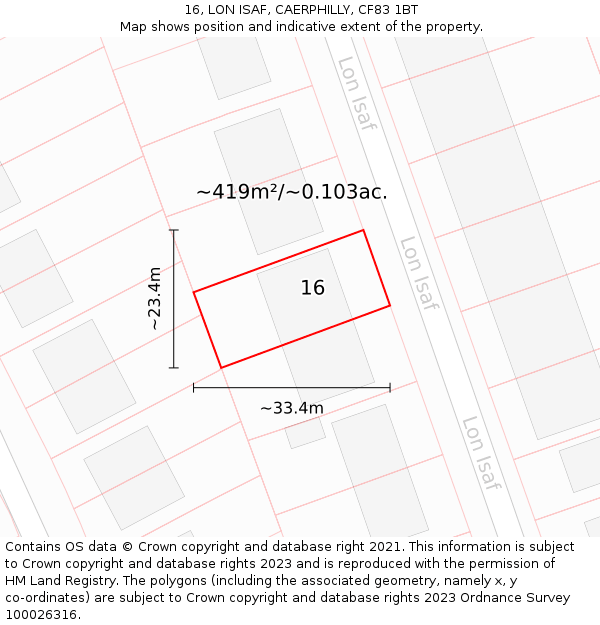 16, LON ISAF, CAERPHILLY, CF83 1BT: Plot and title map