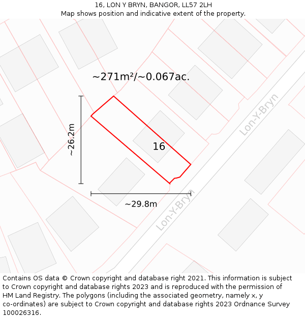 16, LON Y BRYN, BANGOR, LL57 2LH: Plot and title map