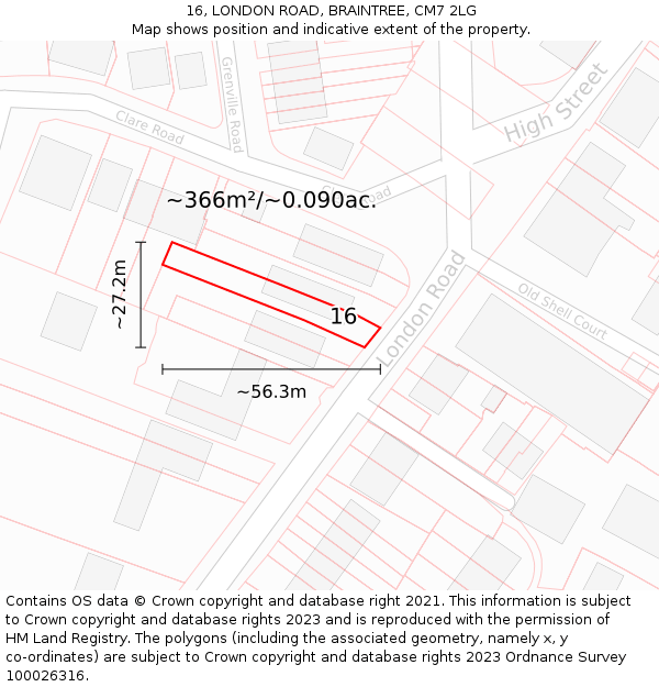 16, LONDON ROAD, BRAINTREE, CM7 2LG: Plot and title map