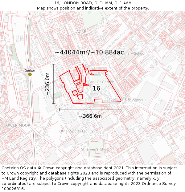 16, LONDON ROAD, OLDHAM, OL1 4AA: Plot and title map