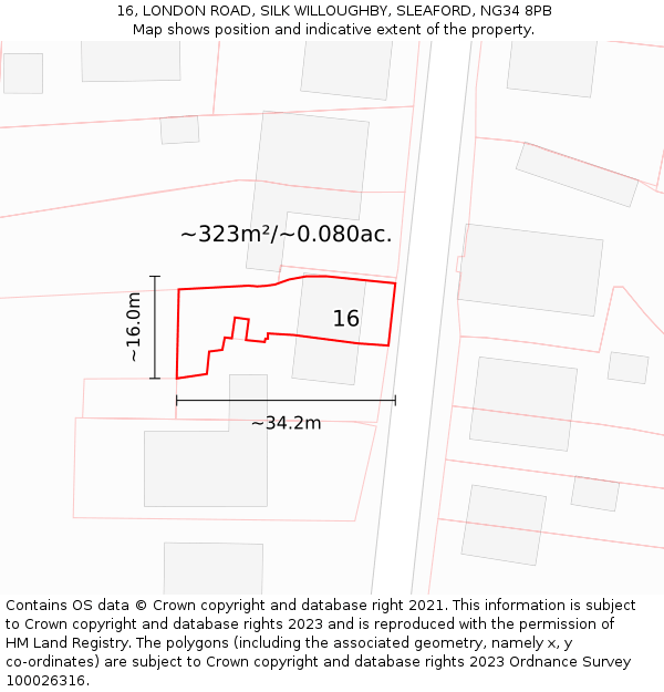 16, LONDON ROAD, SILK WILLOUGHBY, SLEAFORD, NG34 8PB: Plot and title map