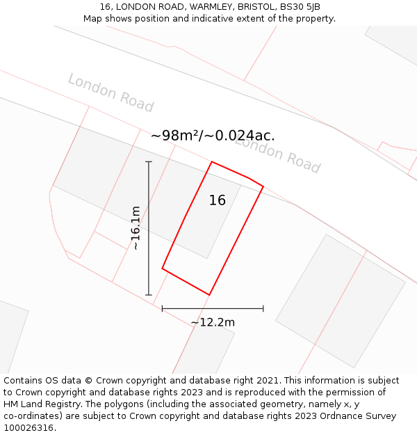 16, LONDON ROAD, WARMLEY, BRISTOL, BS30 5JB: Plot and title map