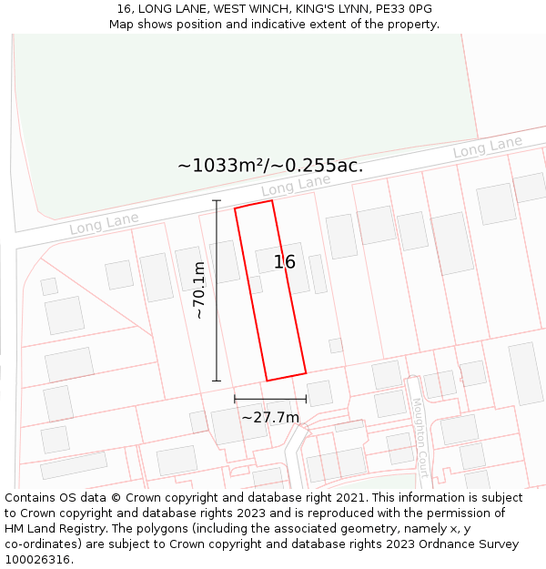 16, LONG LANE, WEST WINCH, KING'S LYNN, PE33 0PG: Plot and title map