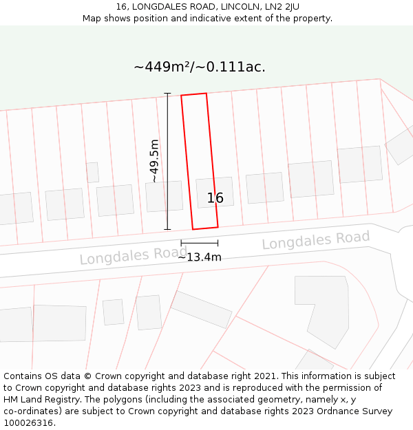 16, LONGDALES ROAD, LINCOLN, LN2 2JU: Plot and title map