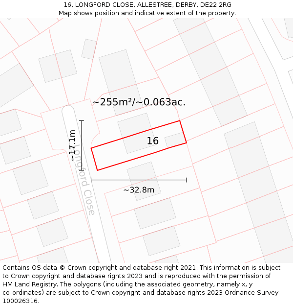 16, LONGFORD CLOSE, ALLESTREE, DERBY, DE22 2RG: Plot and title map