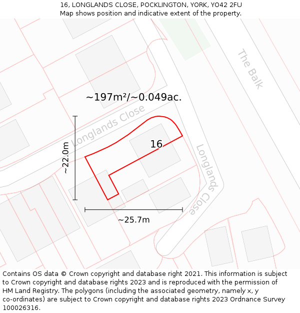 16, LONGLANDS CLOSE, POCKLINGTON, YORK, YO42 2FU: Plot and title map