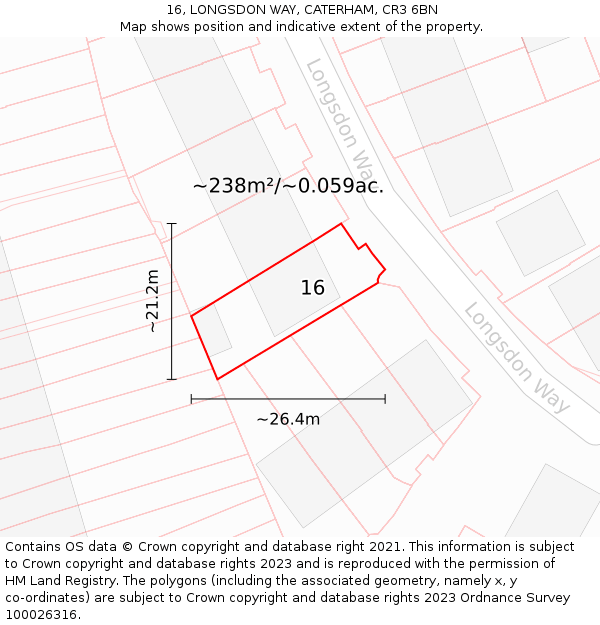 16, LONGSDON WAY, CATERHAM, CR3 6BN: Plot and title map