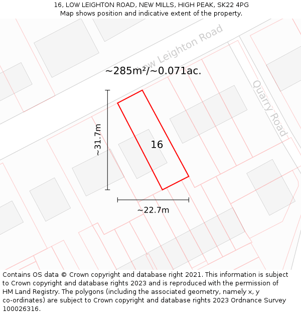 16, LOW LEIGHTON ROAD, NEW MILLS, HIGH PEAK, SK22 4PG: Plot and title map