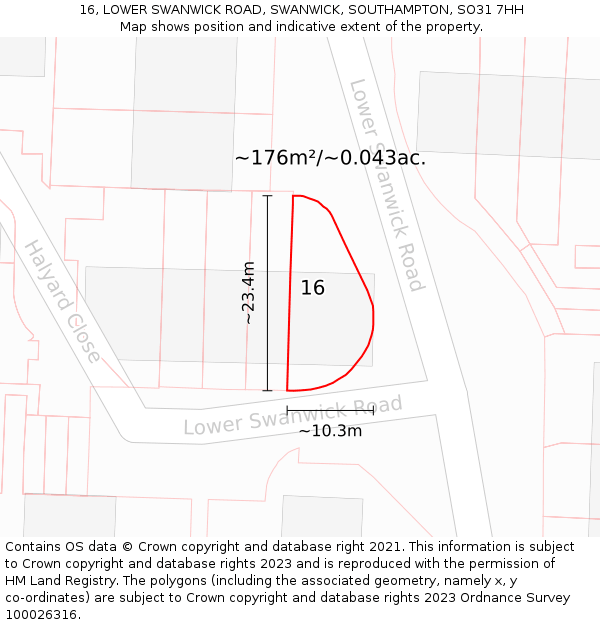 16, LOWER SWANWICK ROAD, SWANWICK, SOUTHAMPTON, SO31 7HH: Plot and title map
