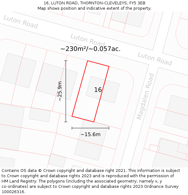 16, LUTON ROAD, THORNTON-CLEVELEYS, FY5 3EB: Plot and title map