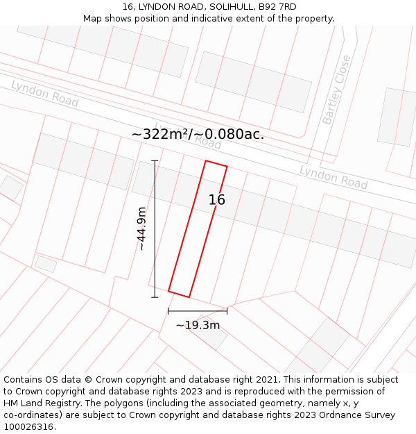 16, LYNDON ROAD, SOLIHULL, B92 7RD: Plot and title map